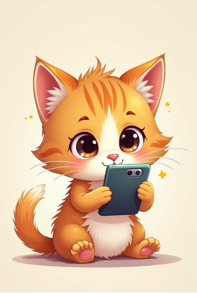 Kitten with a cell phone in his hand, cartoon
