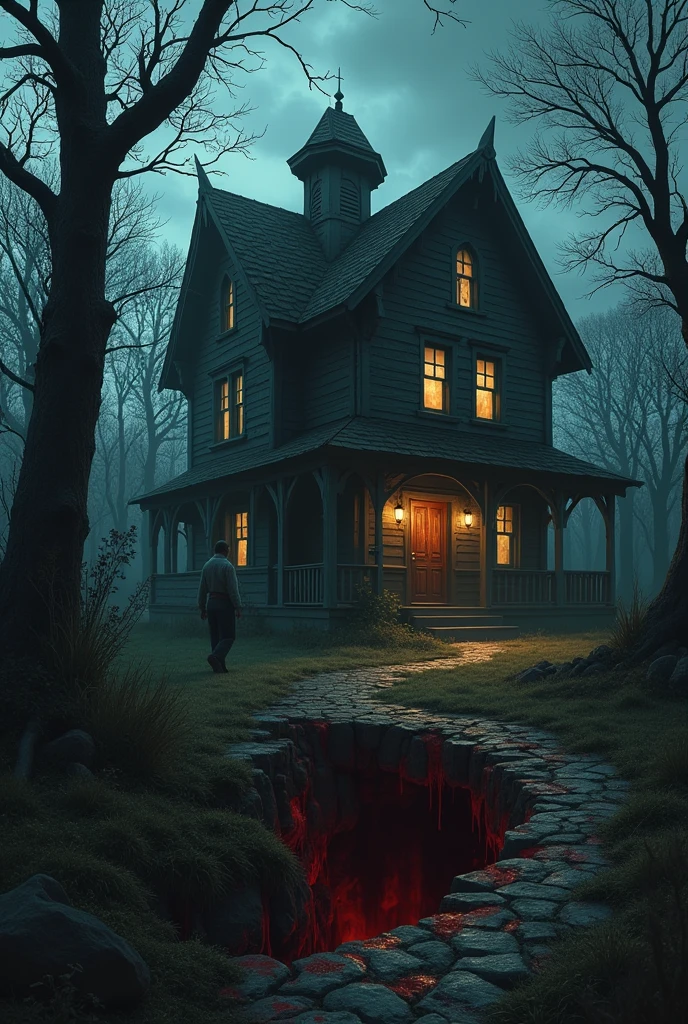 In a forgotten town, there stood an ancient house, long abandoned but never truly empty. Local legend claimed the walls whispered at night, reliving the last moments of those who dared enter. One stormy evening, a curious traveler sought shelter there. The door creaked open on its own, inviting him in.

Inside, the air was thick with decay, the smell of damp wood and something else—something metallic. He lit a candle, the flickering light casting twisted shadows that danced on the walls. As he moved deeper into the house, the whispers began, faint at first, then growing louder. They weren’t random; they formed words. 

“Leave. Before it’s too late.”

Ignoring the warning, he continued, the voices now screaming in desperation. Suddenly, the door slammed shut behind him. The walls began to bleed, crimson streaks seeping from the cracks. Panic surged through him as the floorboards warped, revealing a dark, bottomless pit.

A cold hand grabbed his ankle, pulling him down. As he fell into the abyss, the last thing he heard was the house’s voice, no longer whispering but laughing—a cold, hollow sound. The traveler was never seen again, becoming just another whisper in the house’s walls.