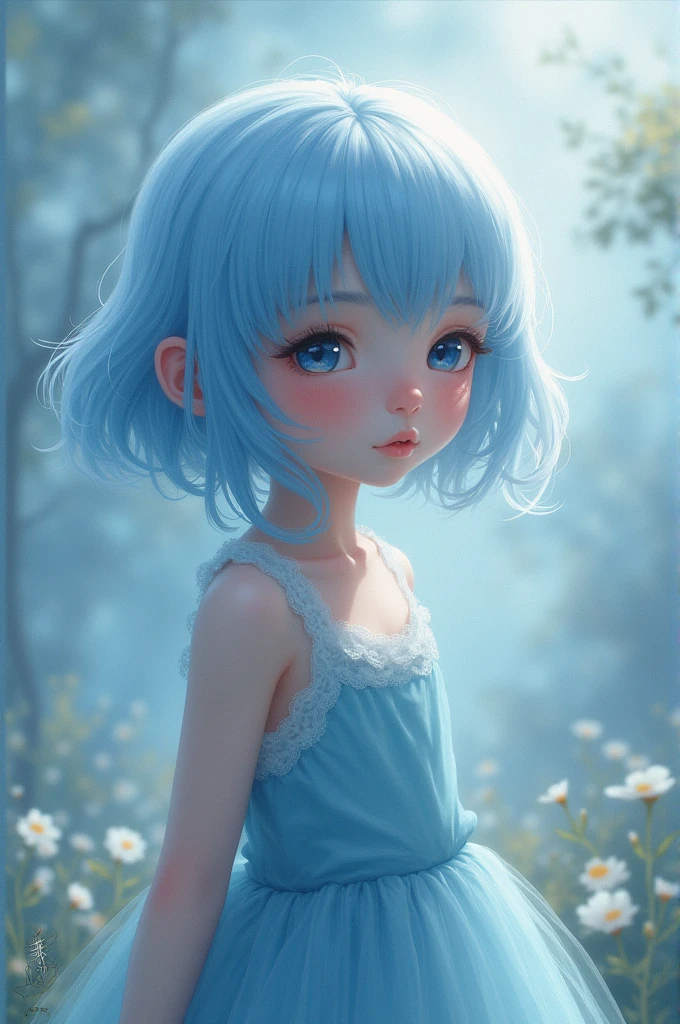 Girl Light blue hairstyle Blue clothes