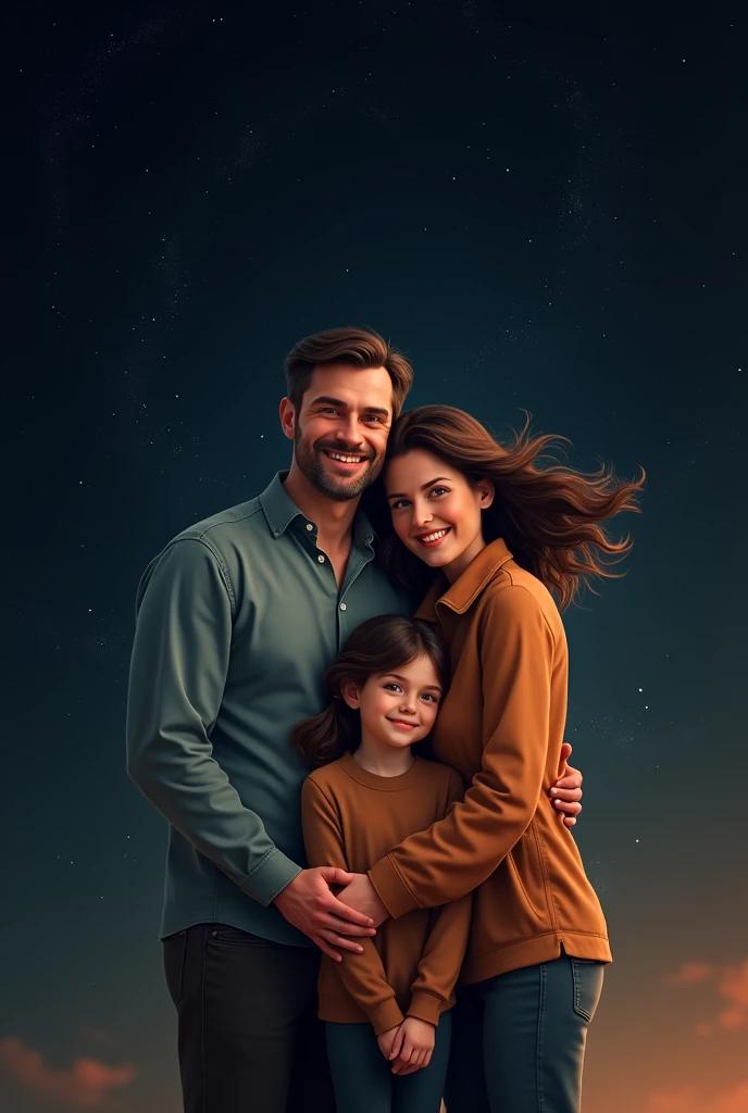 A Father A Mother And her daughter Smiling In space