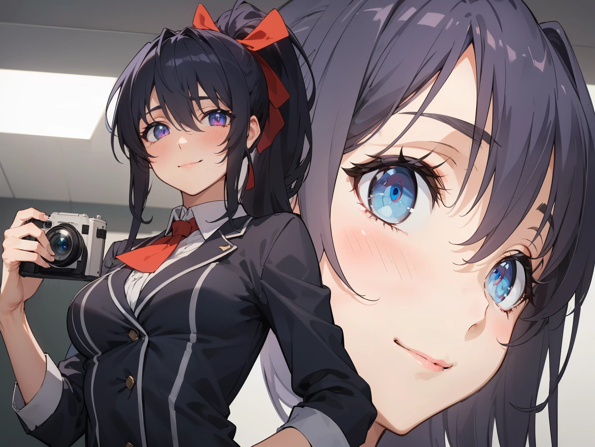 HimejimaAkeno, 1girl, closed mouth, smile, blush, black hair, long hair, purple eyes, ponytail, red ribbon,
BREAK (office clothes,strict suit:1.2)
BREAK camera angle from below, smiling,standing,
BREAK (masterpiece:1.2), best quality, high resolution, unity 8k wallpaper, (illustration:0.8), (beautiful detailed eyes:1.6), extremely detailed face, perfect lighting, extremely detailed CG, (perfect hands, perfect anatomy),