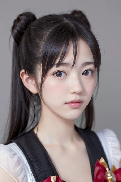 1 female，（Realistic，Realistic：1.5），（masterpiece），（Highest quality：1.4），（Hyper HD：1.2），（RAW Photos：1.2），（Sharp focus：1.3），（Face Focus：1.2），Japanese Girls，Professional attire，（Young 17-year-old：1.1），（Smile：1.5），（Hairy Cut：1.6），（Beautiful Face：1.7），（Beautiful dress with attention to detail：1.4），（Japanese Girlsの胸のプロの写真， （： 1.3）， （Wide open chest），Short, thin hair， （Both sides up）， （Simple gray background： 1.6）， Beautiful golden light， break， （big）， Beautiful and beautiful eyes， （Adorable），masterpiece, Highest quality, One girl,tsukino usagi,Gray background, gloves,Sailor Moon、whole body、