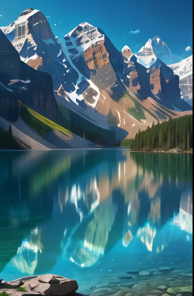 arafed view of a lake with rocks and mountains in the background, a mosaic by national geographic, flickr, land art, breathtaking colors, crystal clear water, wow!!!!!!, beautiful lake, glacier national park, really beautiful nature, extraordinary colorful landscape, cant believe it is real, in the middle of a lake, incredible colors, stunning nature in background