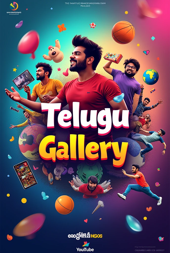 I have created a new youtube channel naming telugu gallery having motivation, entertainment, gaming, fun and sports can you please create a profile image with channel name big and middle of Image