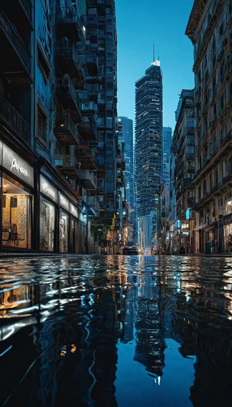 (best quality,4k,8k,Altas,master part:1.2),ultra-detalhado,(Realistic,fotorrealista,photo-realistic:1.37),White and black photos of a city with a blue water,Contemporary collage,gifs animados,Capas,fluido,Yankeecore,relevo,monocromatic,patterns,urban decay,cores vibrantes,noite,Contraste,dynamic compositing,Architectural elements,Arte Pop,Striking juxtaposition,Cinematic vibes,textured surfaces,linhas em negrito,formas abstratas,ruas movimentadas,reflection on water,skyscrapers,Grafite,sombras e realces,movimento,Fotografia de rua,bordas afiadas,pinceladas expressivas,atmosfera de sonho,Historical Landmarks