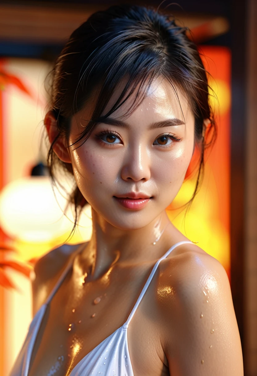 a beautiful Japanese woman wearing bikini, lotion covering her entire body, loition on skin, oily skin,(best quality,4k,8k,highres,masterpiece:1.2),ultra-detailed,(realistic,photorealistic,photo-realistic:1.37),HDR,UHD,studio lighting,ultra-fine painting,sharp focus,physically-based rendering,extreme detail description,professional,vivid colors,bokeh,portrait,photography,warm colors,soft lighting
