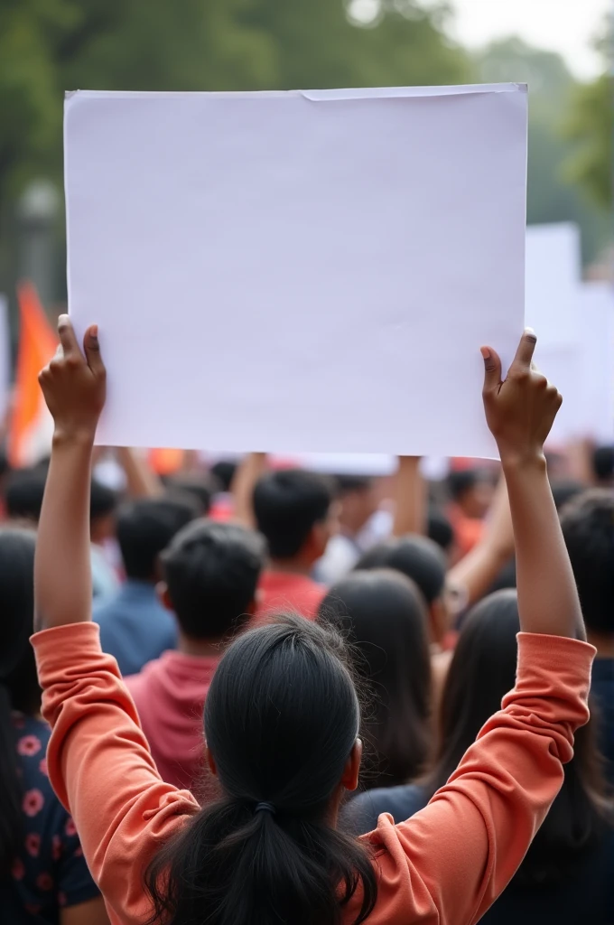 thousands of Indian students at protesting against government they are very angry there holding white banners in hand the band should be without text. Creat an image for this command.