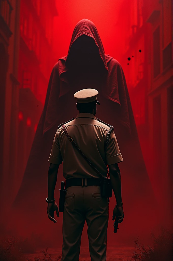 Red and dark background with blood and front Indian police