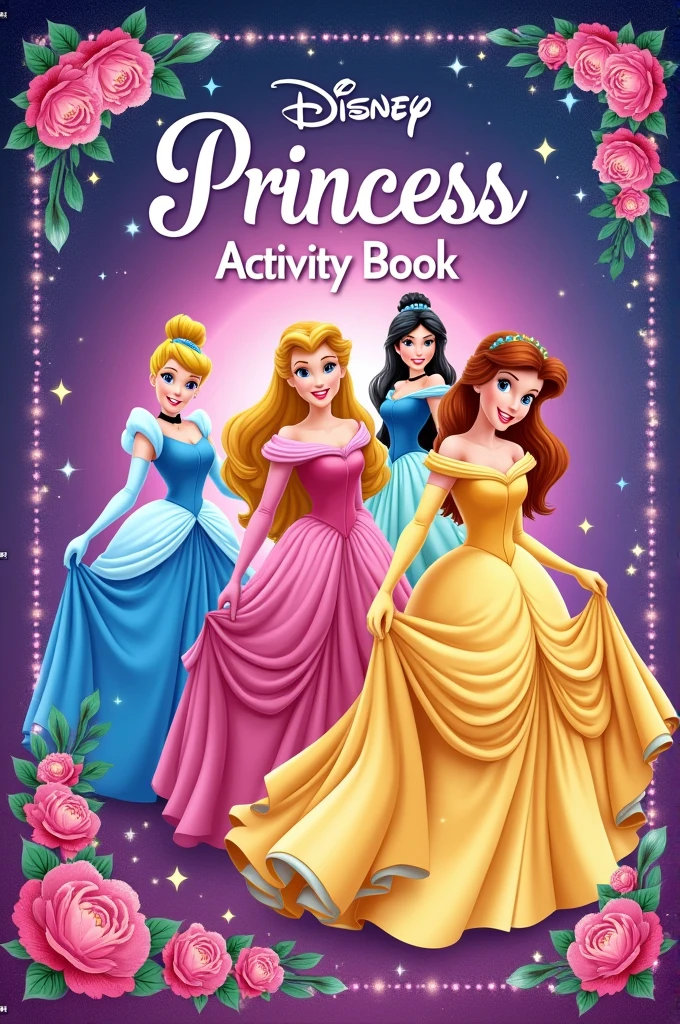 Make of book cover of activity book, have theme of Disney princess