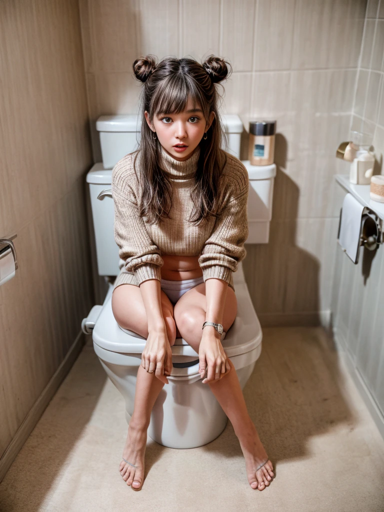 Beautiful Japanese Women、超Huge 、Turtleneck sweater、傑作 Highest quality 高解像度 , ((((toilet))))、Long Bangs、(((surprised)))、((Messy long hair bun))、Earrings、((Delicate photo))，(Detailed RAW photos of girls), (Tabletop:1.25), (Highest quality:1.6), (Ultra-high resolution:1.5), (Realistic:1.75), 8k resolution, Canon EOS R5, 50mm, Absurd, Very detailed,Cinema Lighting、Take off your pants and skirt at your feet:1.25、toiletに座る、The lower half is naked、mini skirt、パンティーBeautiful Japanese Women、Huge 、Turtleneck sweater、傑作 Highest quality 高解像度 , ((((toilet))))、toiletルーム、Long Bangs、(((surprised泣く)))、(Messy hair bun)、Earrings、((Delicate photo))，(Detailed RAW photos of girls), (Tabletop:1.25), (Highest quality:1.6), (Ultra-high resolution:1.5), (Realistic:1.75), 8k resolution, Canon EOS R5, 50mm, Absurd, Very detailed,Cinema Lighting、Take off your pants and skirt at your feet:1.25、toiletに座る、The lower half is naked、mini skirt、((Panties slipping down))