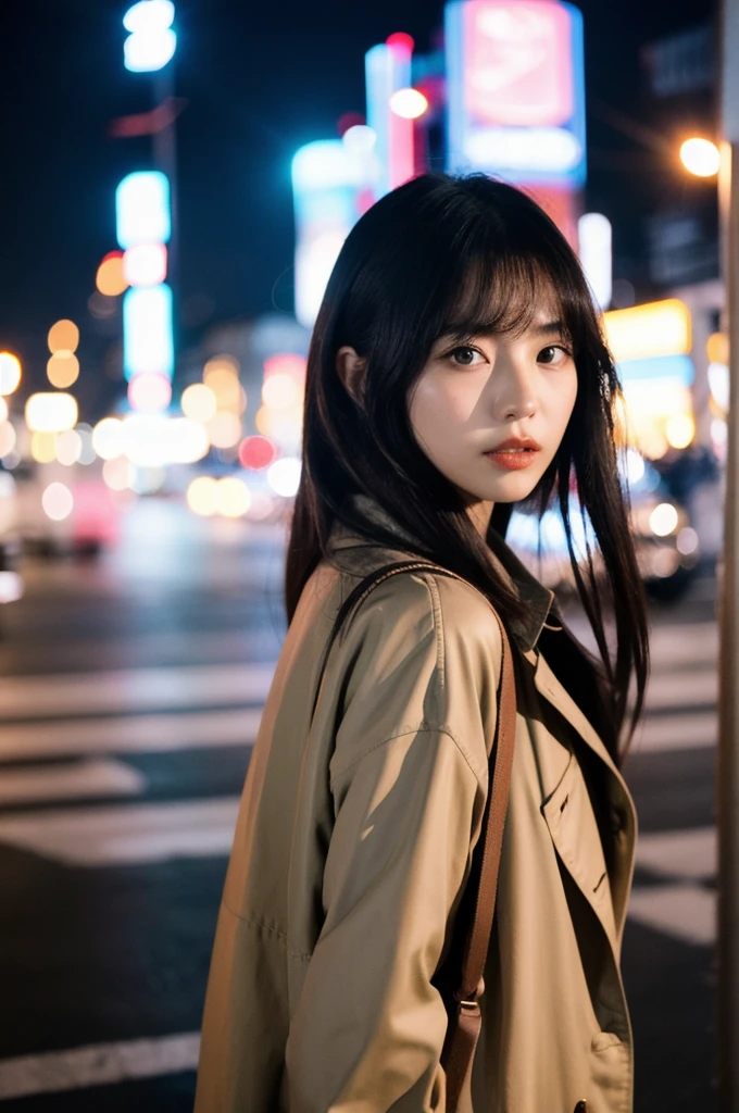 (Cinematic Aesthetic:1.4) Photo of a beautiful korean fashion model bokeh city night