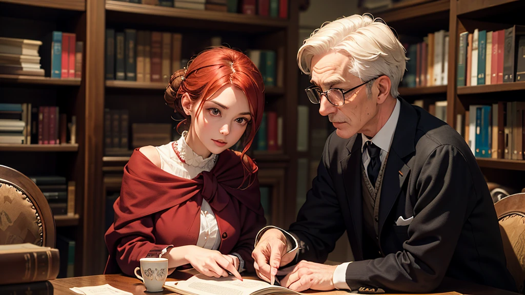 Occupation: Librarian, scholar of occultism and folklore Age: Looks 60 years old, but his real age is a mystery Appearance: Elegant and insightful, with red hair tied in a bun and a piercing gaze. She wears a long, dark dress and carries an old book..
Personalidade: smart, reserved and a little cynical. He has a vast knowledge of the history of the academy and its darkest secrets..