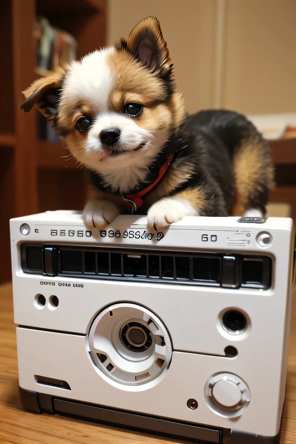 Cassette tape facing forward,Cute with a bigger head than her body3D singing dog,A dog is the same size as a cassette tape