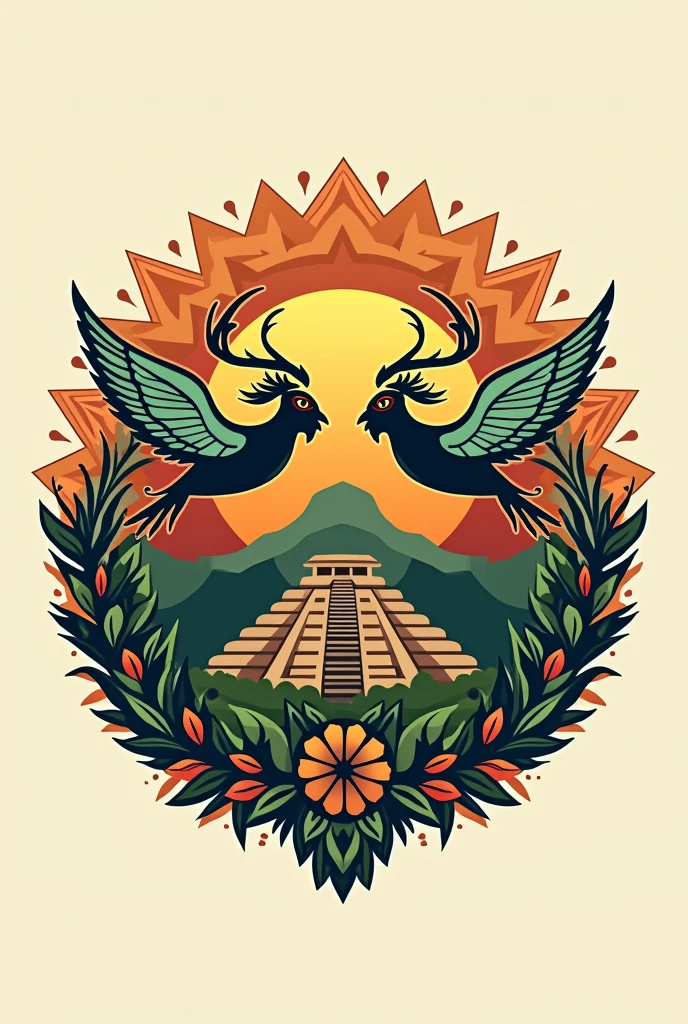 create a logo that says "State Council of Multiethnic Indigenous Peoples of Veracruz", that includes indigenous elements, to the Papantla Flyers, Coffee beans and the Tajin pyramid 