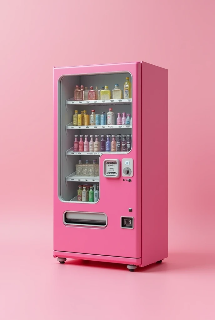 realistic pink vending machine with hair bundles on a plain background


