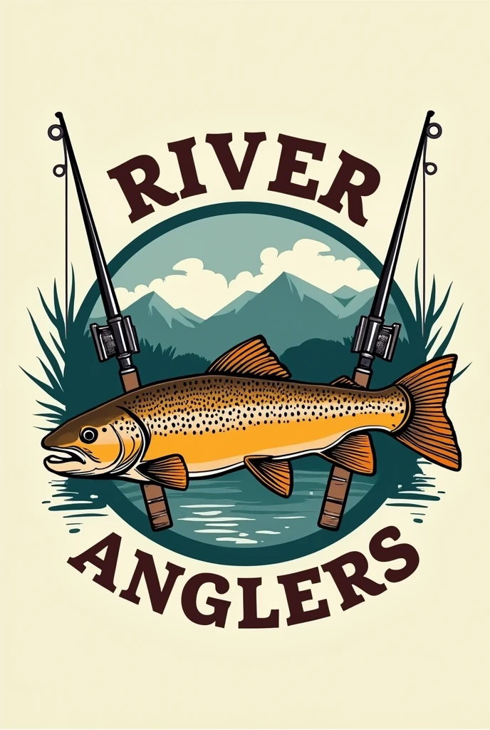 You can create a logo with the name River Anglers where a brown trout appears and two fly rods on the sides