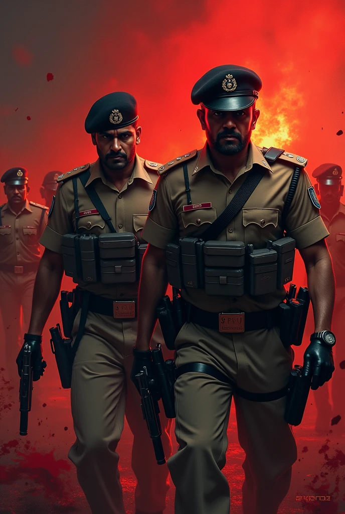Indian police with background red and black with blood