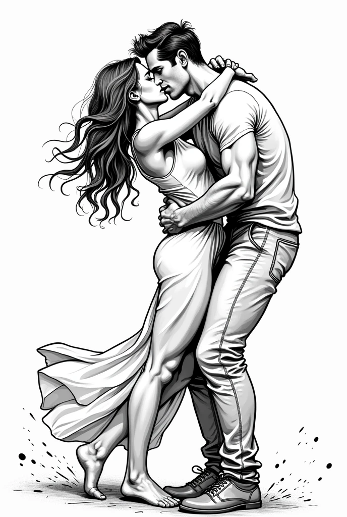 couple loving each other. couple making love, hot scene, kissing, frantic back and forth movement, quick, comics, black and white drawings, lines and dashes, hatching, storyboard, (((comic illustration))), {{{comic book panels}}}, melhor qualidade, detalhes intrincados, linhas limpas, eye catching composition,