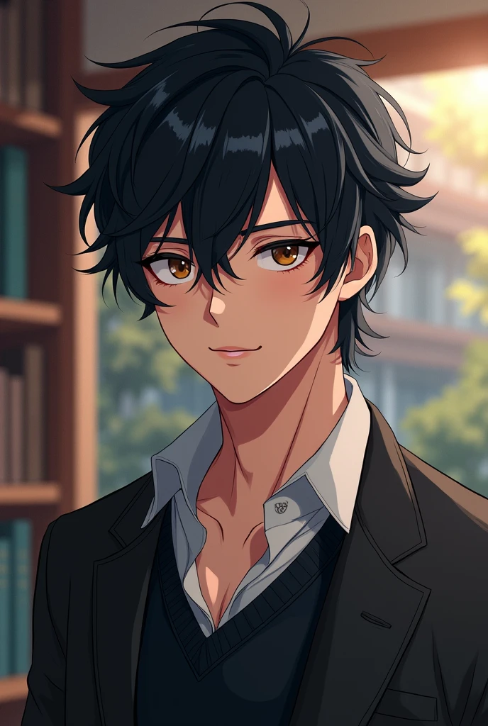 Handsome College Anime Boy with Black hair