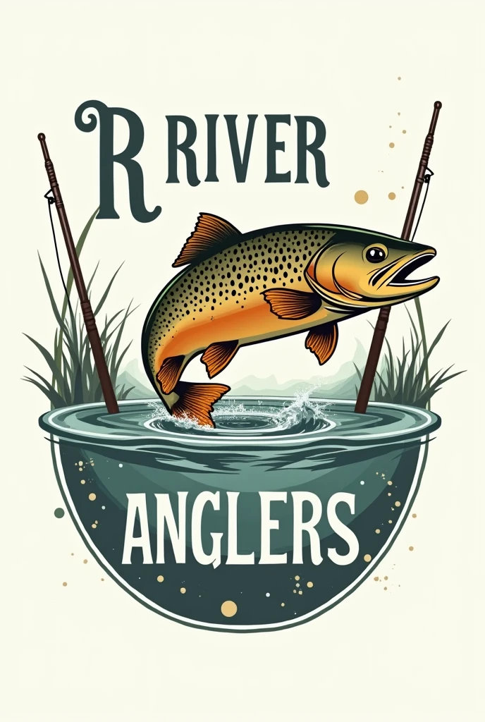 You can create a logo with the name River Anglers where a brown trout appears and two fly rods on the sides