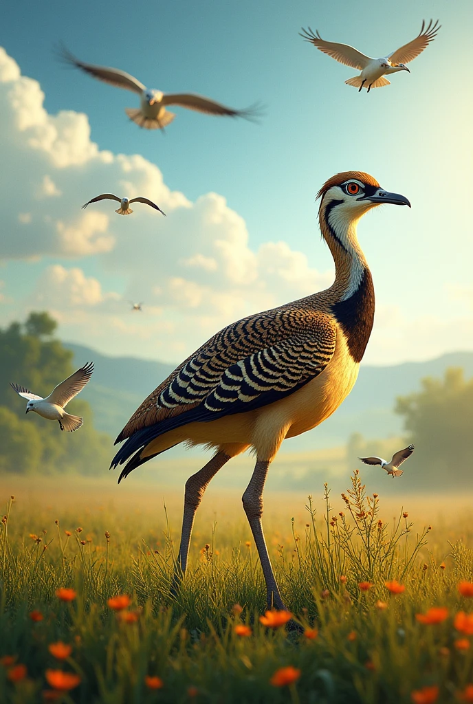 Create a poster about the importance of saving these birds using the given information. You may use the following points.

state bird of Rajasthan

current population in India: 100 (approximately) almost 75 per cent fall in number

threatened by industrialization, agriculture and stray dogs need to preserve the grasslands where they live