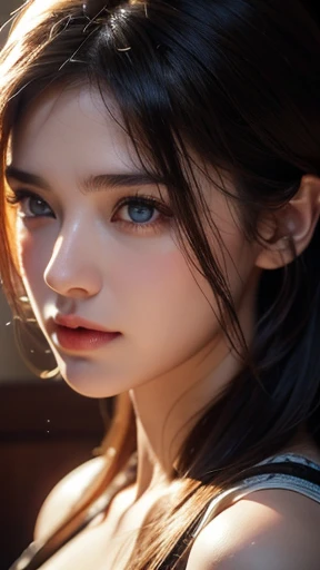 High-quality work,Realistic works,Super premium graphics,8K HD CG works,high quality graphics,High-definition and exquisite CG works,10x pixels,Ultra-fine details:1.1,Advanced technical details:1.1Realistic photo effects,Interior lighting effects:1.5,natural soft light:1.5. Light effect(Virtual light effects:1.8),ultra high resolution,Clear eyes,Double eyelids look good, pretty face, The face shape is perfectly proportioned, hyper photorealism, Cinematic lighting, projected inset, surrealism, Masterpiece, Realism,Amazing Cleavage, From front, Cowboy shot of female model.