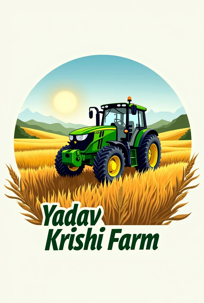 create a professional logo named " Yadav Krishi form" A John Deere tractor is a wheat field in agriculture in India