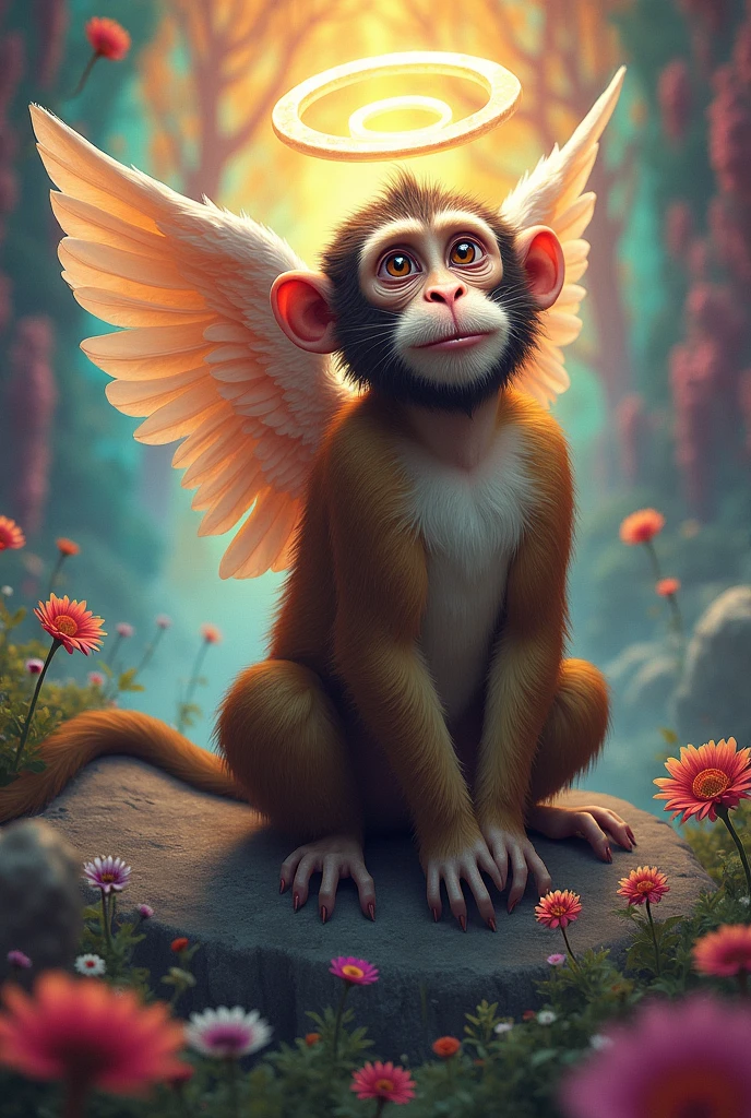 Half angels and half monkeys background pro With brightly colored background
