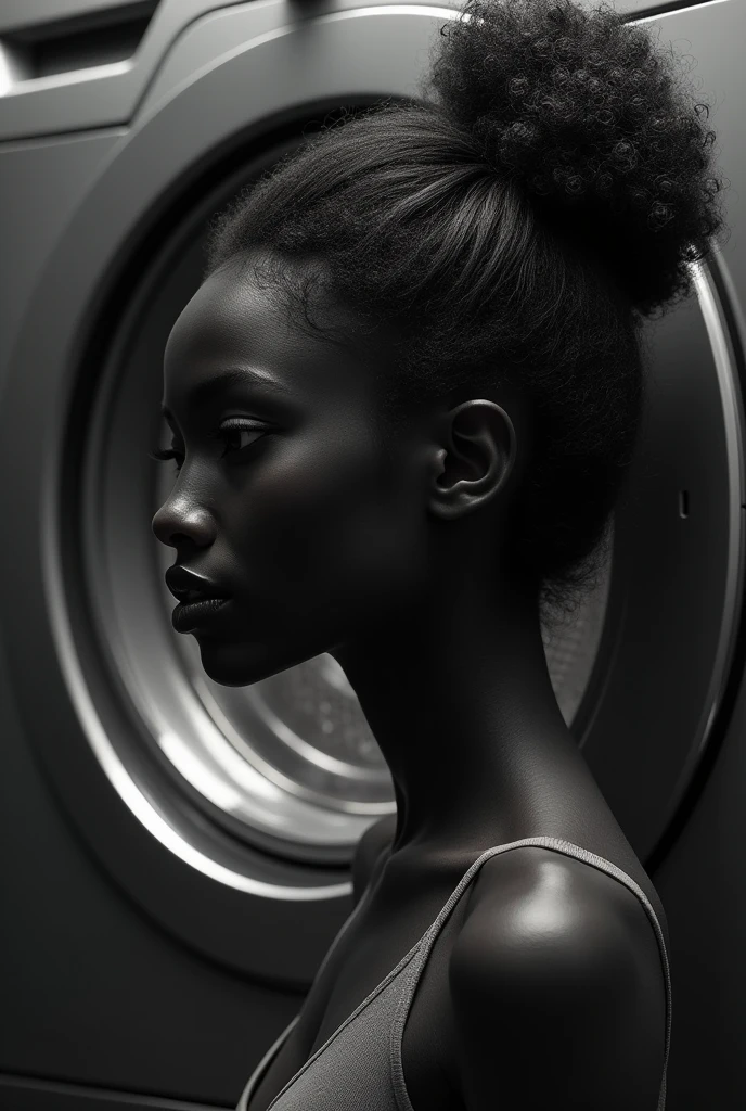 black realistic washing machine face right 
with hair bundles Png background

