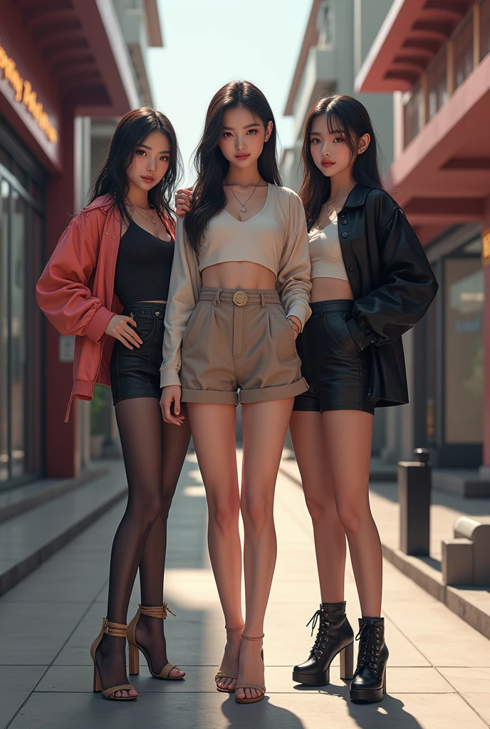 Create a group of Korean girls wearing tight pantyhose 