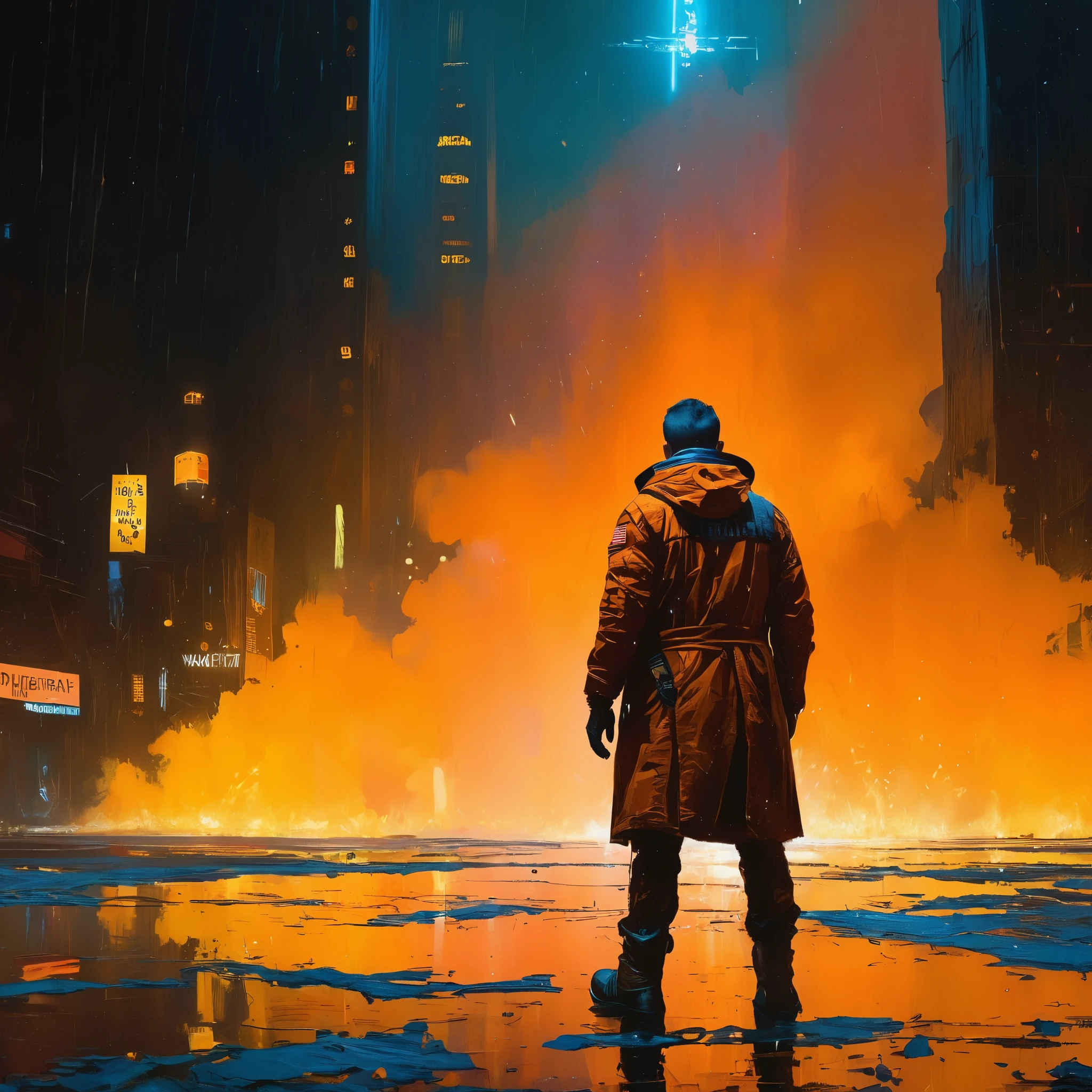action movie still, (((in style of Jeremy Mann and Wadim Kashin))), (black and orange), vintage, parallel symmetry, sparks,
masterpiece, visually stunning, evocative, best quality, very intricate and detailed,