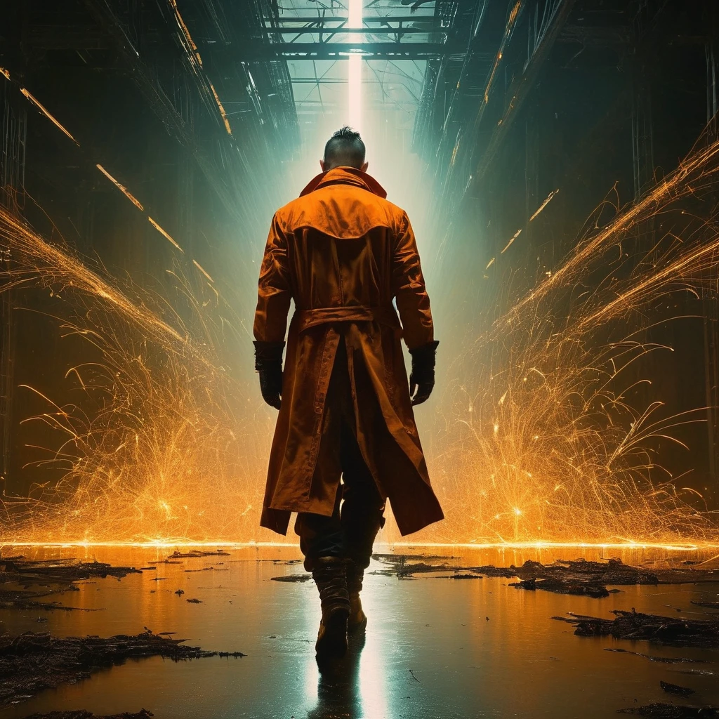 action movie still, (((in style of Jeremy Mann and Wadim Kashin))), (black and orange), vintage, parallel symmetry, sparks,
masterpiece, visually stunning, evocative, best quality, very intricate and detailed,
