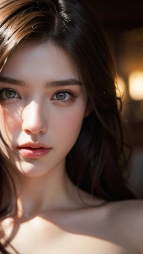 High-quality work,Realistic works,Super premium graphics,8K HD CG works,high quality graphics,High-definition and exquisite CG works,10x pixels,Ultra-fine details:1.1,Advanced technical details:1.1Realistic photo effects,Interior lighting effects:1.5,natural soft light:1.5. Light effect(Virtual light effects:1.8),ultra high resolution,Clear eyes,Double eyelids look good, pretty face, The face shape is perfectly proportioned, hyper photorealism, Cinematic lighting, projected inset, surrealism, Masterpiece, Realism,Amazing Cleavage, From front, Cowboy shot of female model with hair nude, wearing nothing.