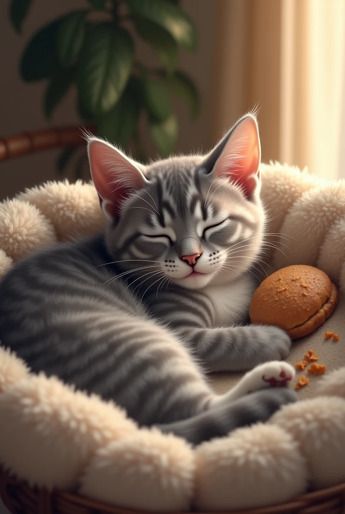 American shorthair sleeping dreaming about eating snacks