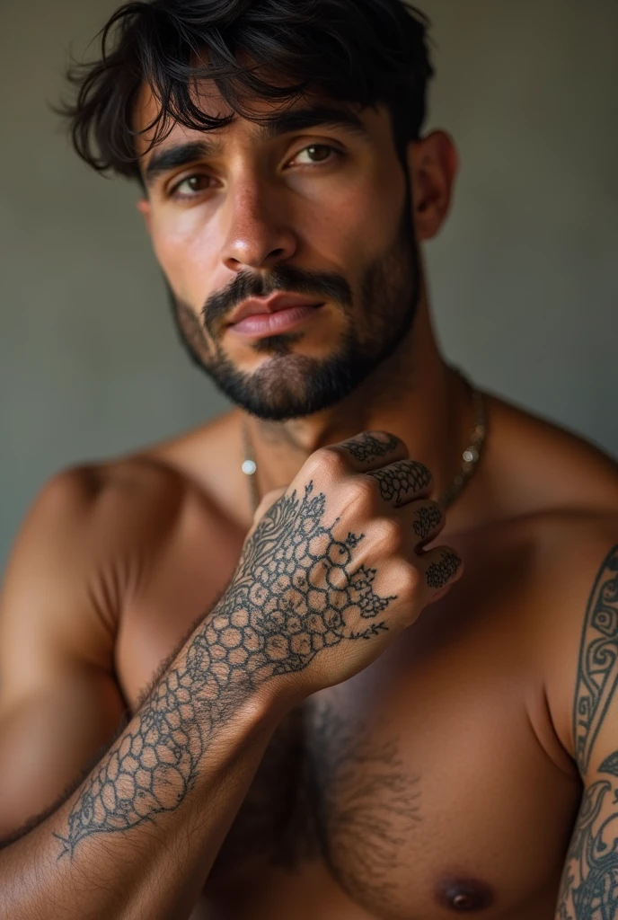 Honeycomb bracelet tattoos on the wrist of a man