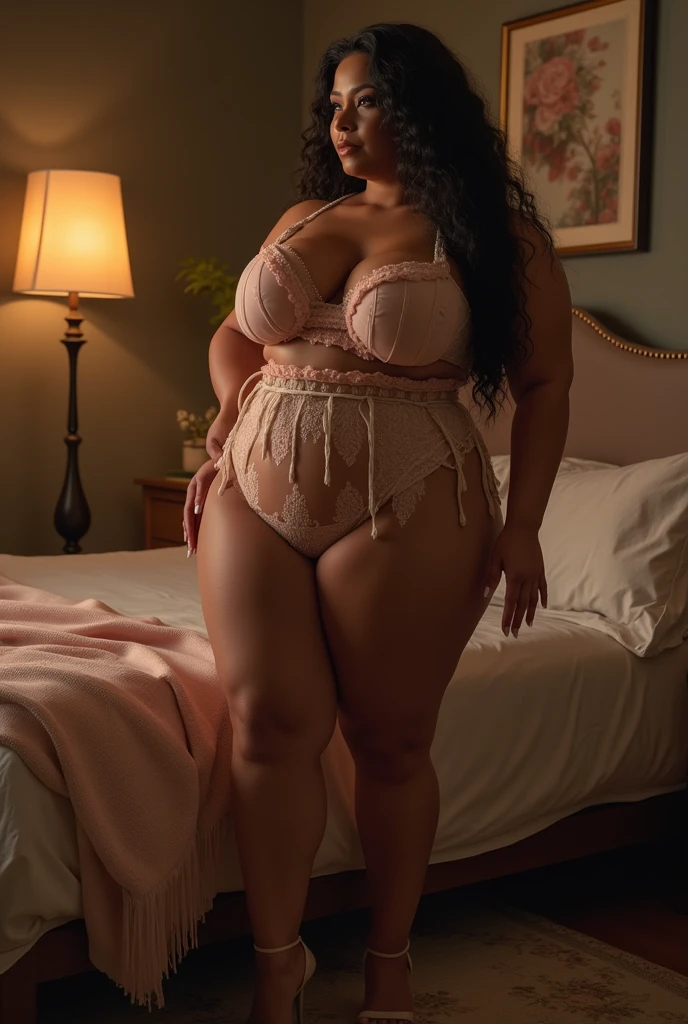 busty woman,big breasts、big butt、bed room ,araffe woman in a sexy costume posing for a picture, thicc, thick body, thicc build, thick thigs, large thighs, hyperrealistic full figure, exaggeratedly large physique, massive legs towering over you, thick, beautiful thick female, powerful and huge, thick legs, thick thighs, wide hips, oppai proportions, pawg