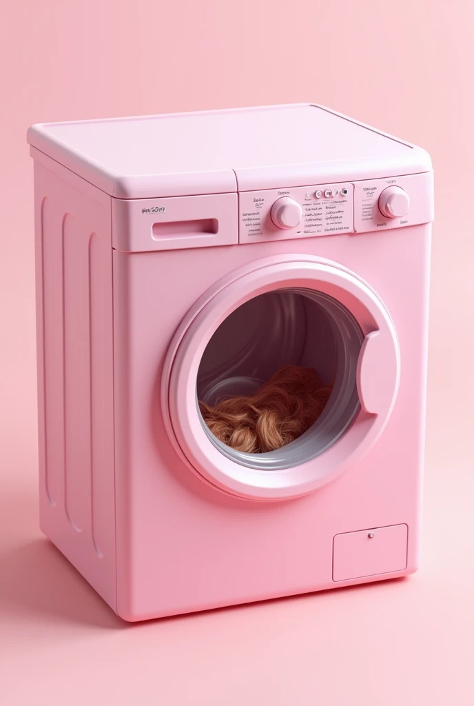 pink realistic 3d model washing machine with hair bundles inside of it Png background

