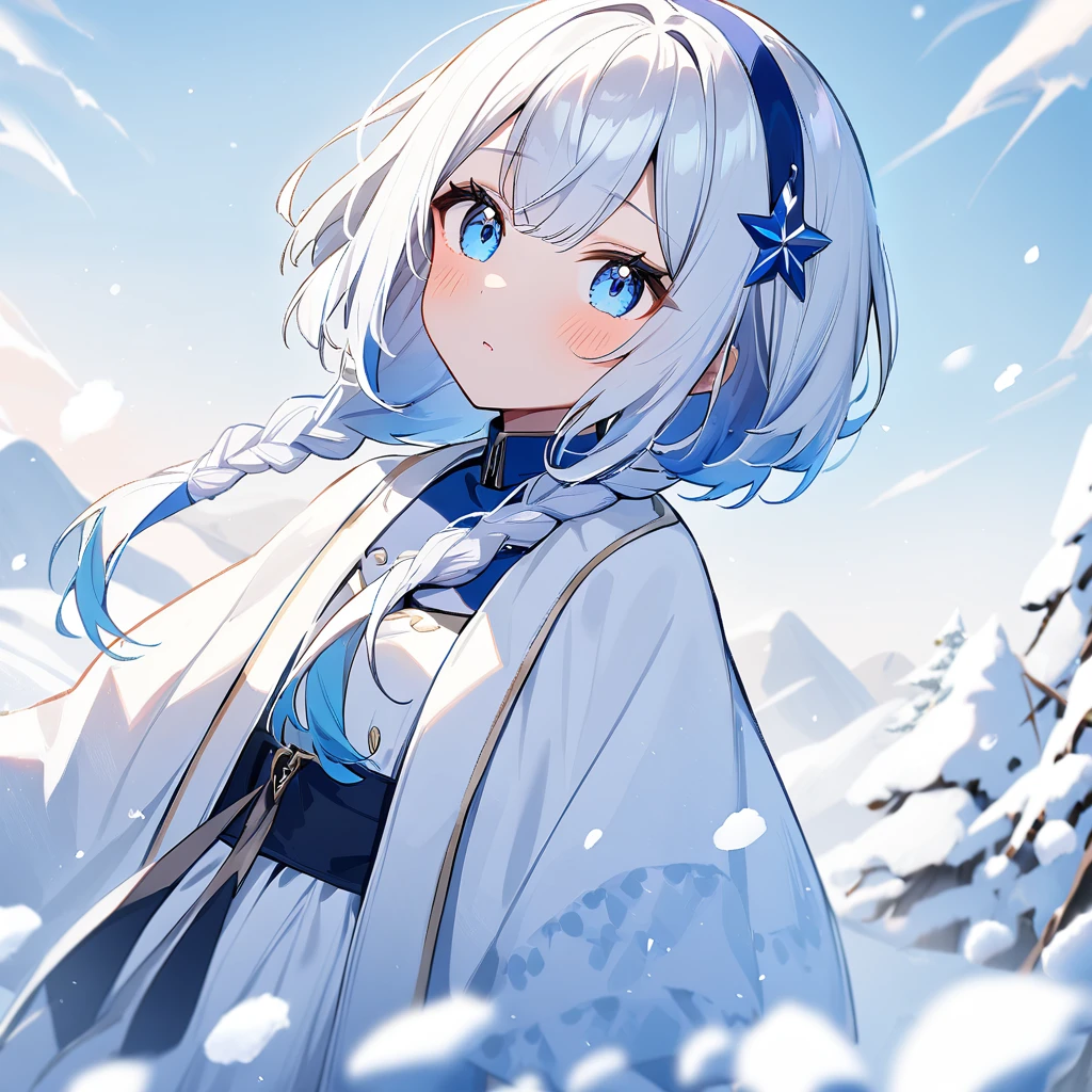 1girl,Whitehair,bluehair,Whiteandblueeyes,snowgirl