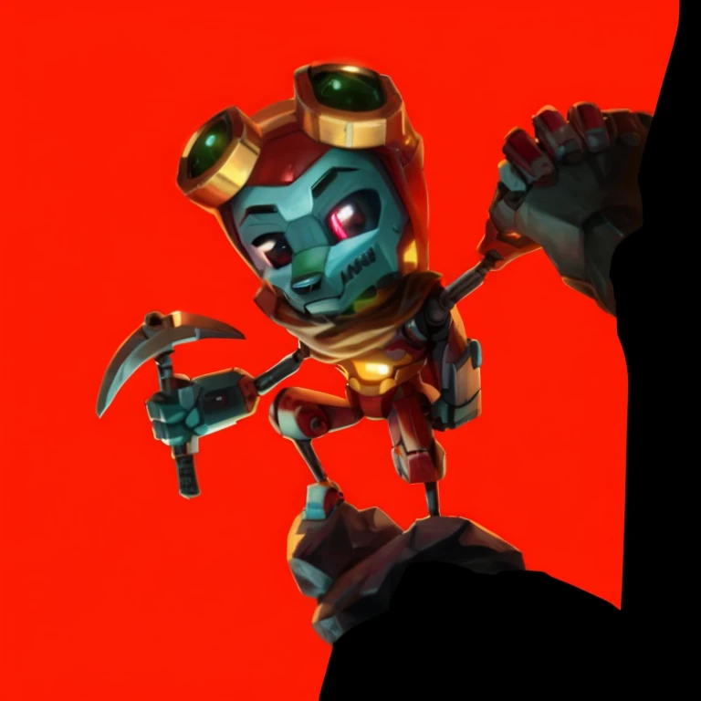 Black Robot Male muscular anthro wolf, standing, left feet standing higher on a stone, left hand holding a picaxe, right hand holding a rock on the wall to climb, sharp predatory glowing orange eyes sith red pupil in the middle and black sharp line in the middle of red pupil, eyes looking at the viewer, wearing white scarf on the neck, wearing big eyeglasses on his head, wearing backpack, detailed perfect 4k art, high quality 4k art, detailed black wolf robot face, perfect light, perfect shadow, detailed perfect wolf robot tail with perfect light and shadow, red background