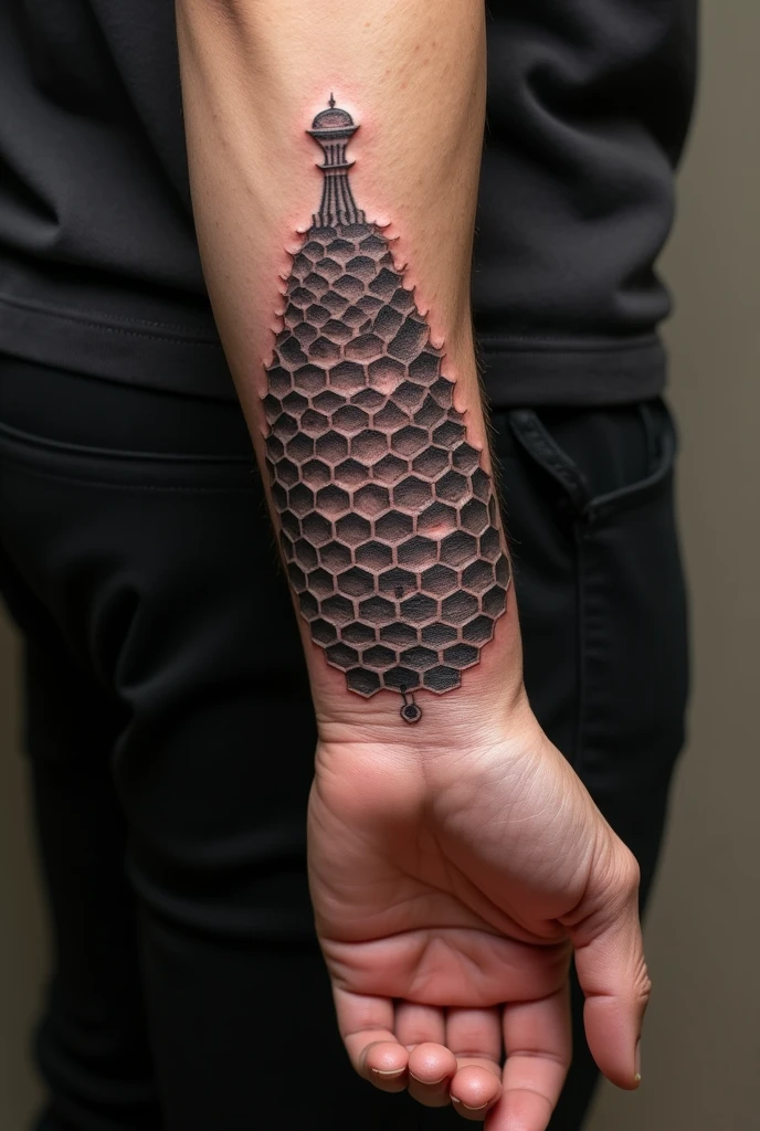 Honeycomb bracelet tattoos on short forearm for men
