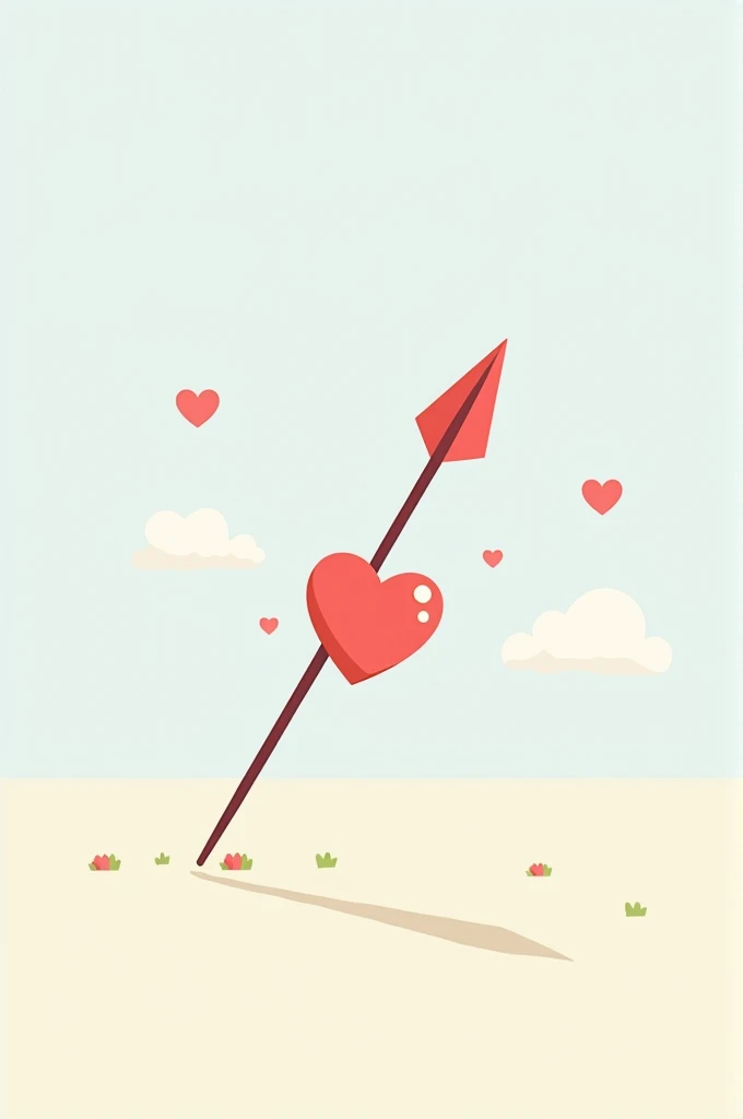 A javelin stick hitting a heart emoji horizontally in a cute way no other objects 