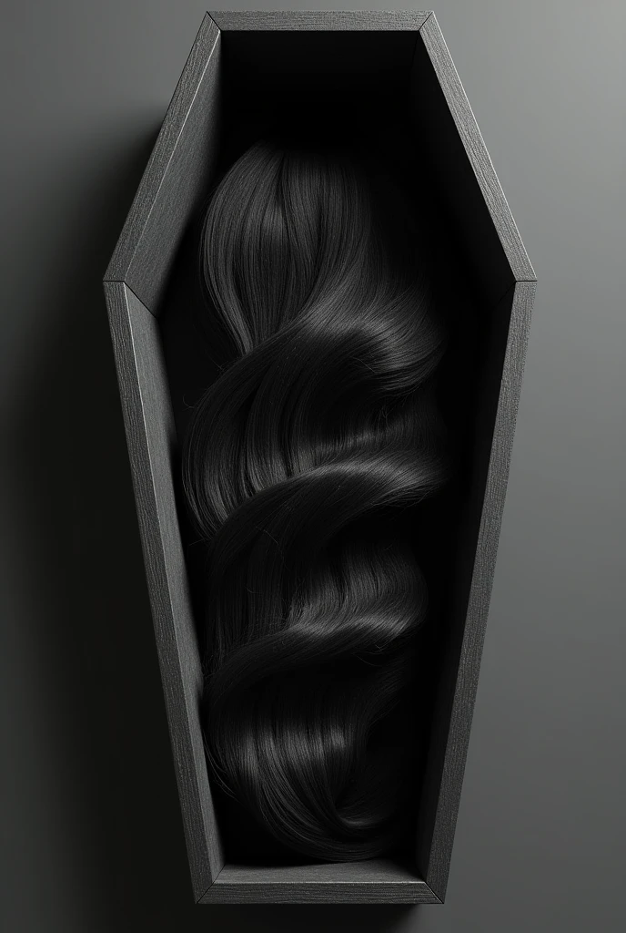 3d model black realistic coffin with hair bundles inside of it
