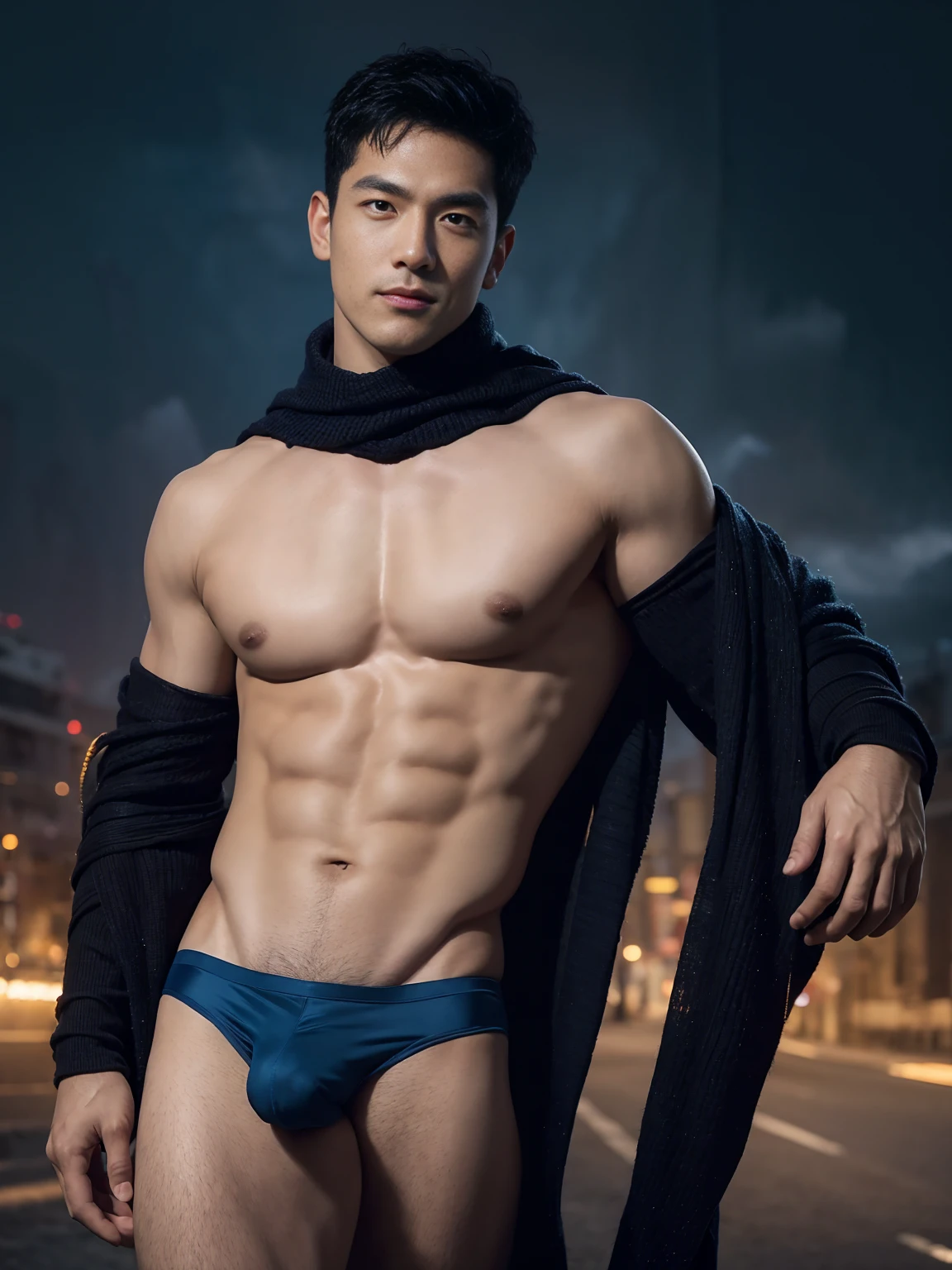 top-quality、masterpiece、超A high resolution、(realisitic:1.4)、Detailed face、solo、1human male、The upper part of the body、Dark hair、glistning skin、dense skin、(asian human)、architectural、(absurderes、hight resolution、ultra-detailliert)、、1 male、Adults、(a 25-year-old man)、a handsome、tall muscular man、broad shoulder、extra very short hair、angular jaws、thick neck、thick eyebrow、extra very short hair、A dark-haired、fine eyes and detailed face、 Highly detailed CG Unity 8K wallpapers、intricate-detail、(Style Swirl Magic:0.7)、looking at the spectator、solo、(full body Esbian:0.6)、Detailed background、A detailed face、dynamicposes、、dynamic compositions、 big muscle、、((((bulge))))、a handsome、 ((masutepiece:1.4, Best Quality)), ((masutepiece, Best Quality)), (photographrealistic:1.4)、(((Sorcerer)))、grin, Surfing,、a smirk、Sunny and cloudy sky、(Complex blue long sleeve enchantment costume), scarf, the costume is too much revealing the tskin and thighs, fantasy Library Background:1.2), Photorealistic、cana、magic circles , bare thighs