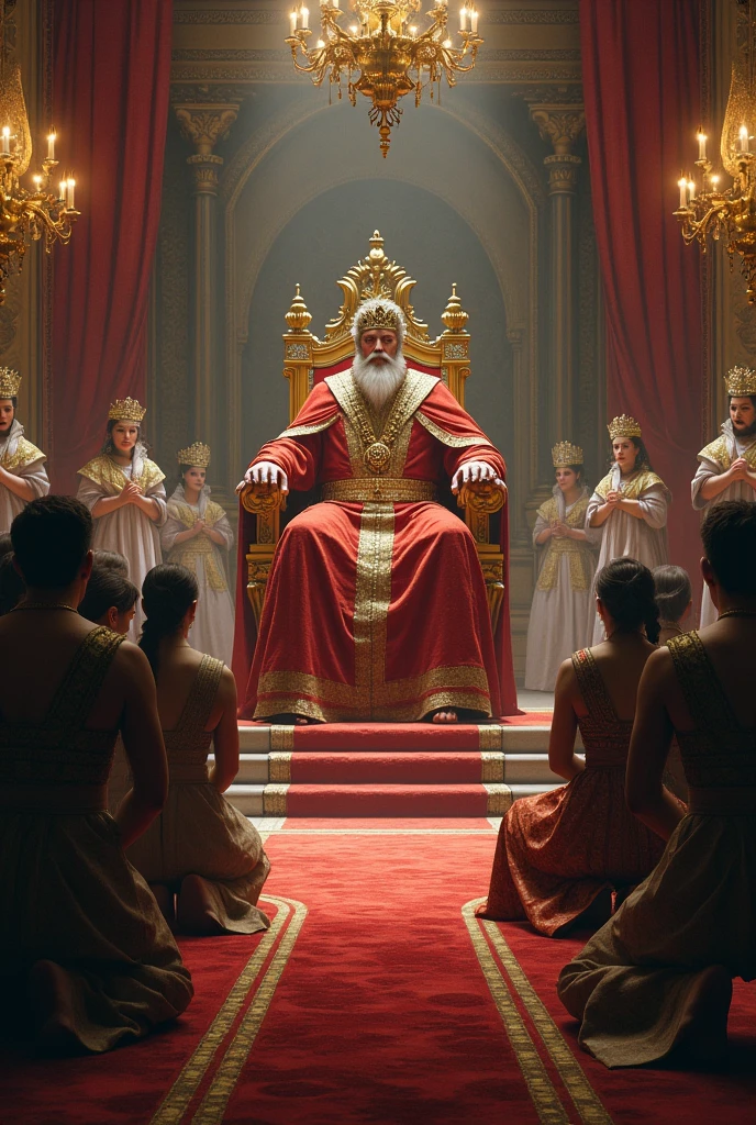 People kneeling to a king