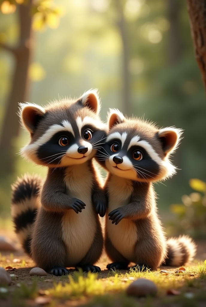 Wallpaper to share as a couple of 2 raccoons, one female and one withered, Disney Pixar version