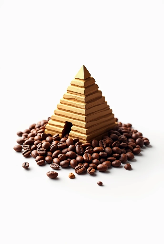 Create a Tajin pyramid and coffee beans logo with white background