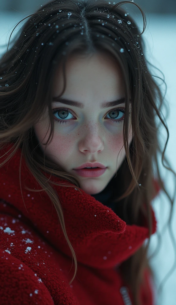 ((( masterpiece ))), (((Highest quality))), ((Very detailed)), (photograph), ((Very delicate and beautiful )),High resolution,
Looking down One Girl, Age 25,
(Detailed eyes), (Detailed facial features), (Detailed Weapons), (Detailed fingers), (Leg Details),
(Eyes visible through hair), ((Drunk Eyes)) , (Embarrassing :1.2),
(Toothless smile),(((Fuller lips))),
(Snow Scene),(Upper Body),Red coat,
((Dim Light)),((Film Grain)), ((Single-lens reflex camera)), ((35mm lens focal length))