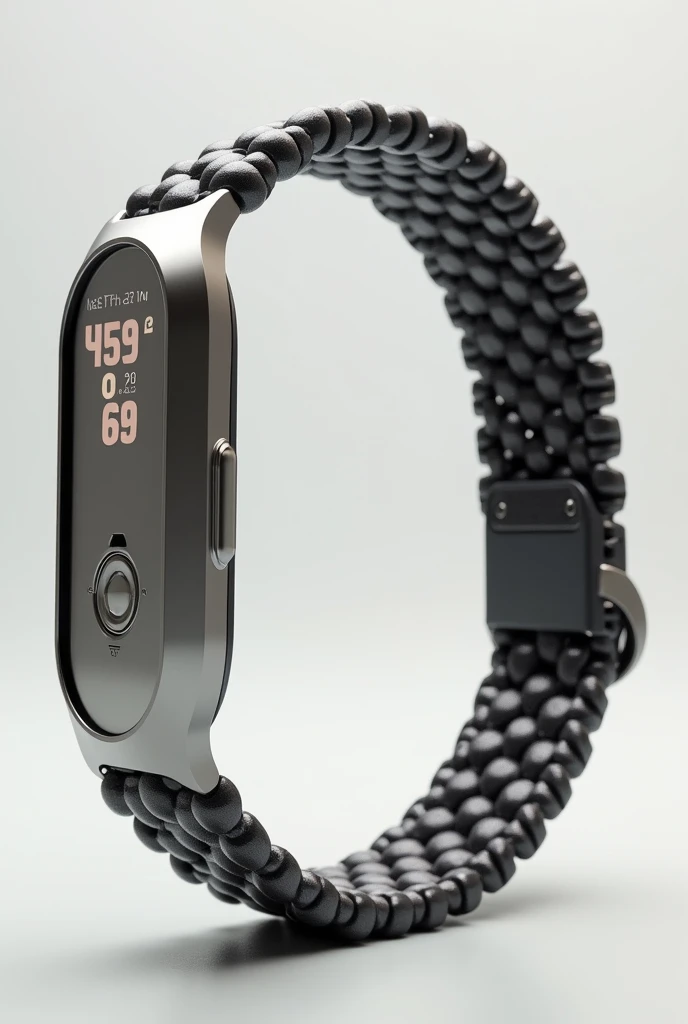 Wrist band, metal frame and beads, health monitoring device, from future , realistic, classic