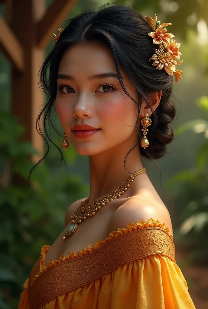 Five, young, beautiful, brown woman, a princess in the old times in the Philippines