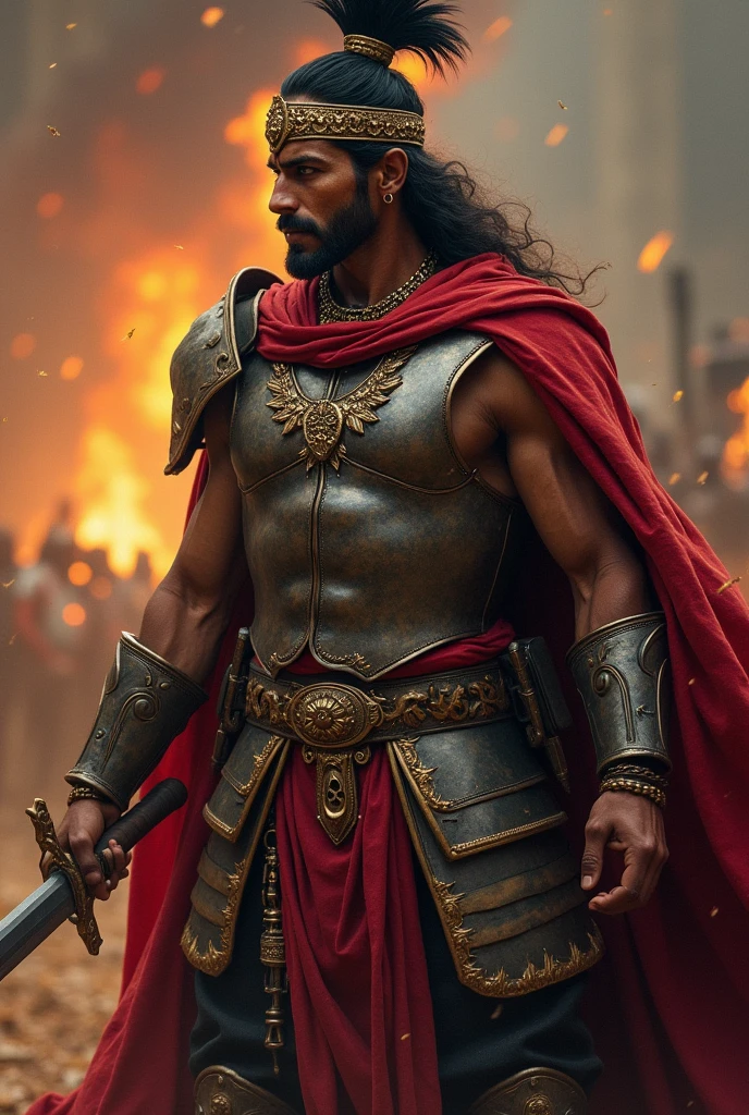 a indian king with aggressive behaviour warrior look